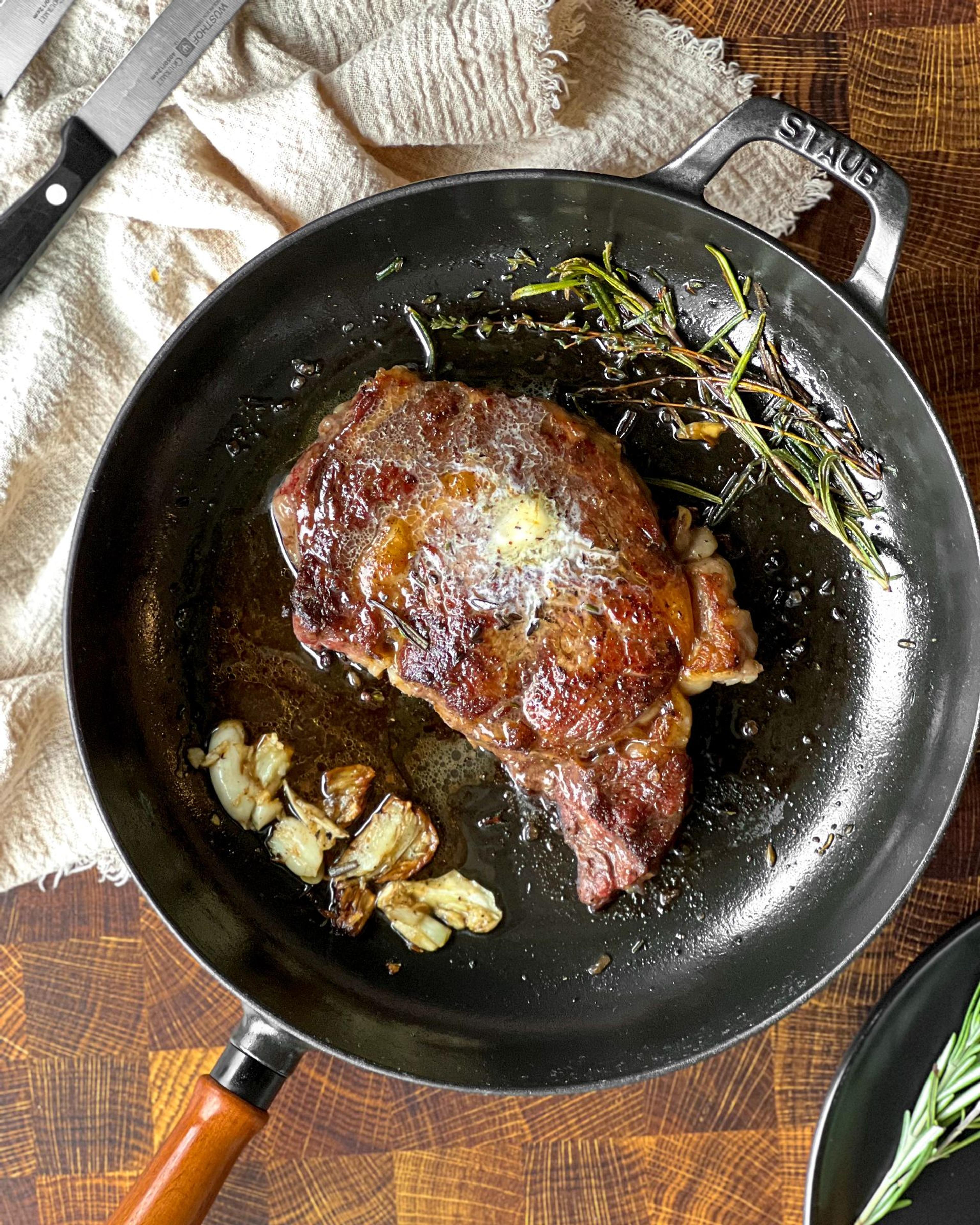 Pan seared Ribeye in Garlic Butter